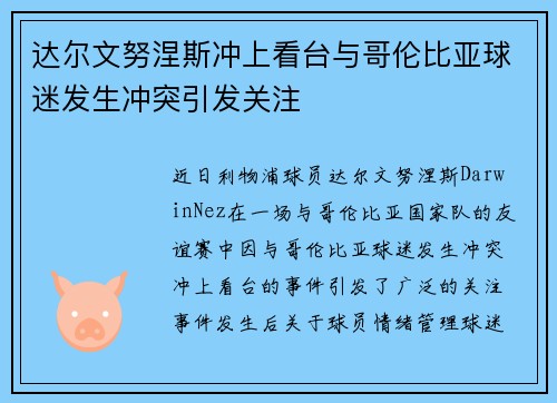达尔文努涅斯冲上看台与哥伦比亚球迷发生冲突引发关注 达尔文努涅斯冲上看台与哥伦比亚球迷发生冲突引发关注